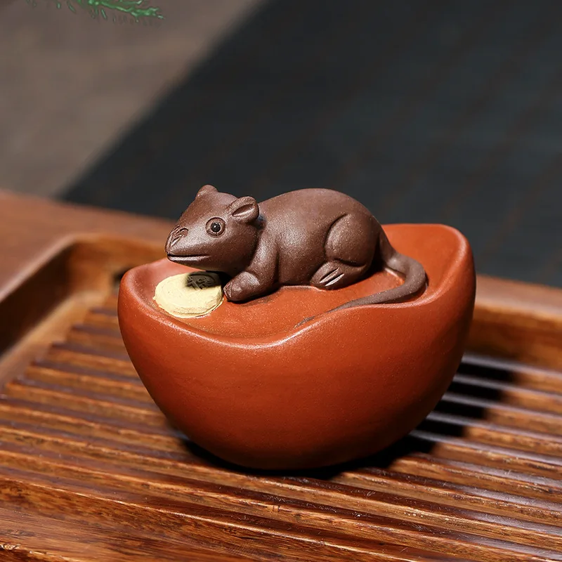 Clay Tea Ornaments Entirely Handmade from Generation Counting Money Tea Table Tea Set Creative Game Gold Zodiac Rat Decoration T