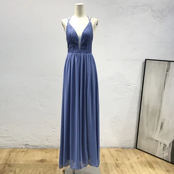 

BacklakeGirls Sexy V Neck Sleeveless Cross Criss Back Sequin Evening Dress Side Split Chiffon Long Dress Elegant Vestidos Mujer