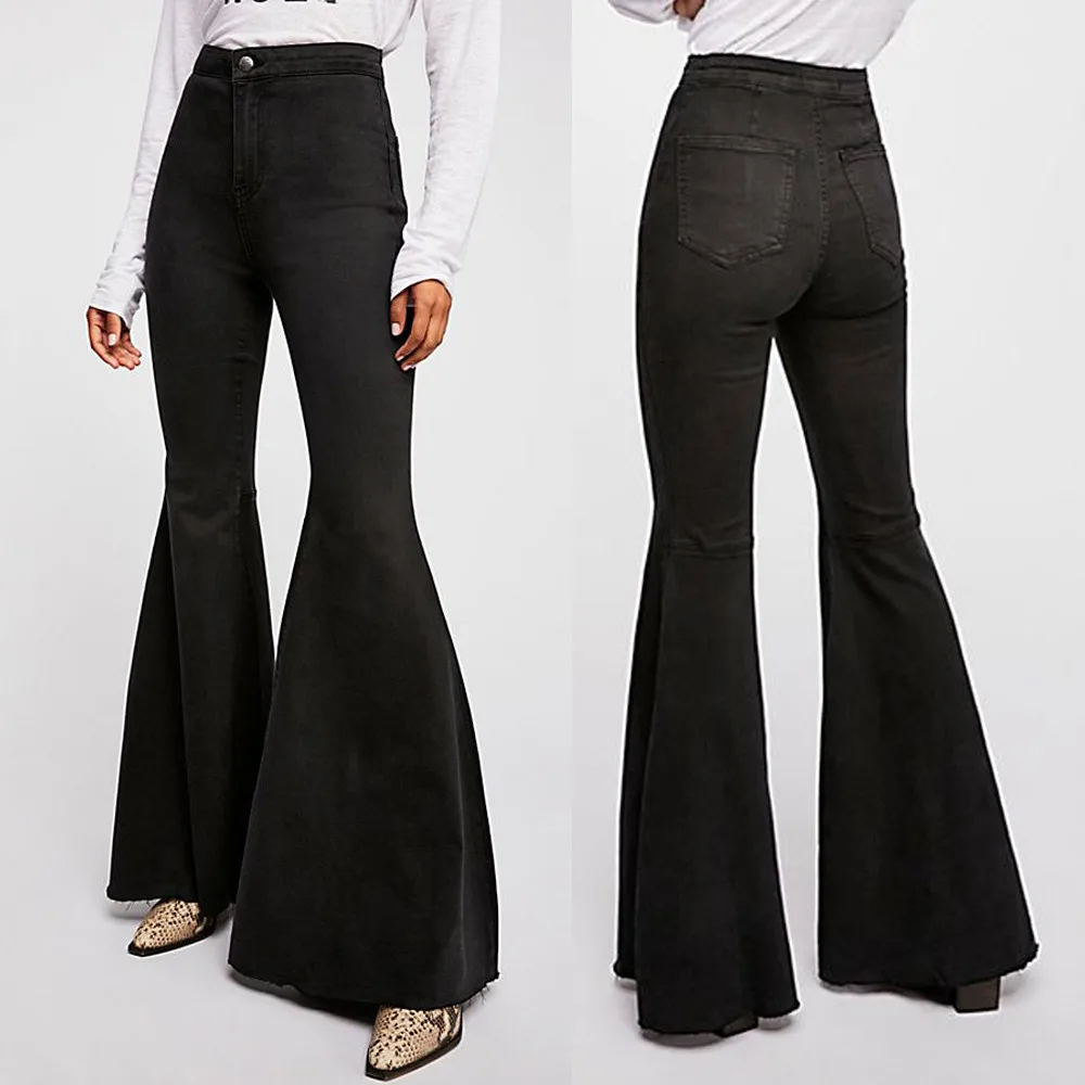Женские джинсы с высокой талией новые модные женские джинсы женские расклешенные джинсы джинсовые Стрейчевые с посадкой на талии тонкие сексуальные расклешенные брюки 9,19