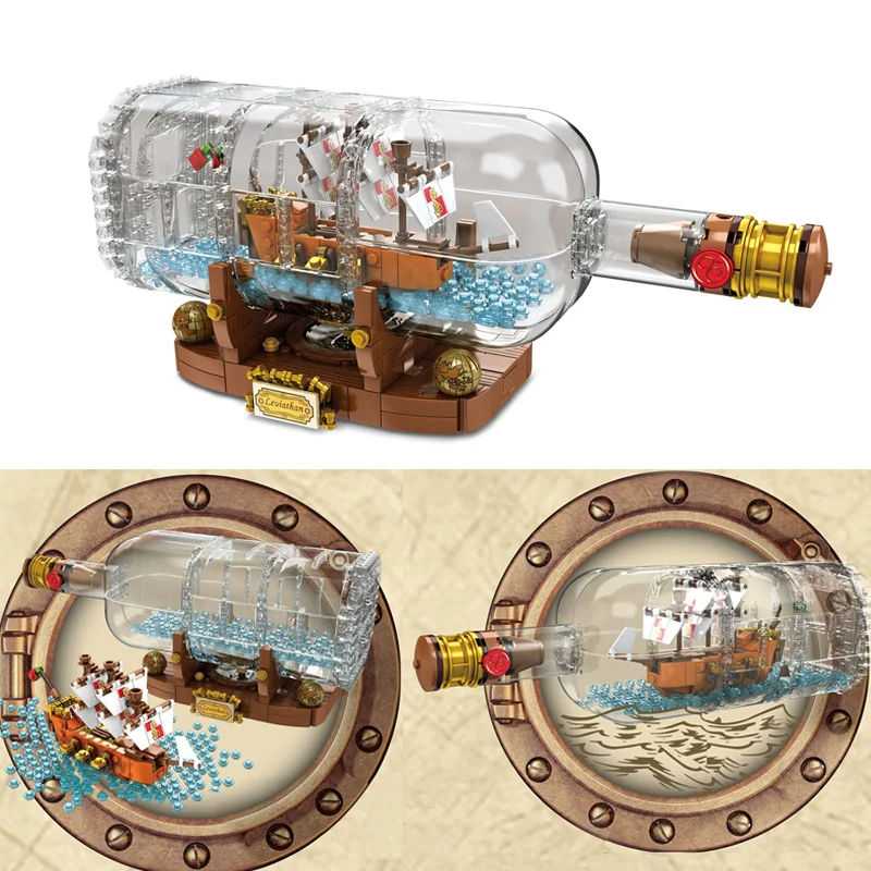 

Creator Technic Idea Ship Boat In A Bottle Compatible Legoed 21313 Assembling Building Blocks Kit DIY Christmas Gifts Toys