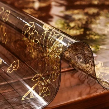 

7 Sizes Waterproof Tablecloths Quality PVC Golden Printed Tea Table Cloth Mat Rectangular Desk Dustproof Cover Dining Decor 1PC