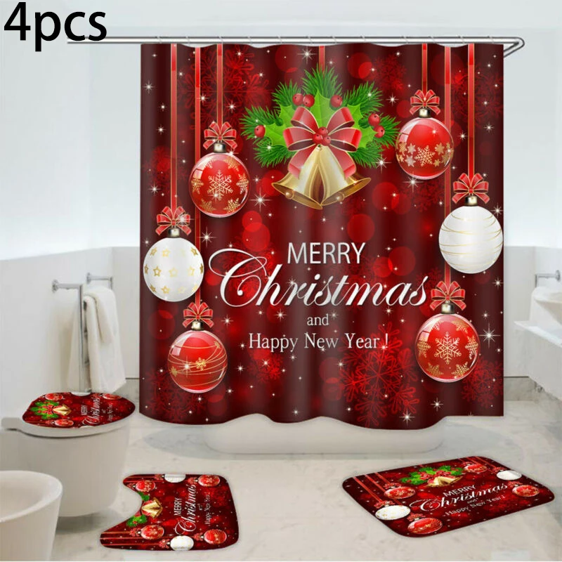Рождественский красный колокольчик занавеска для душа ванная комната нескользящий ковер коврики для туалета крышка рождественские украшения для дома