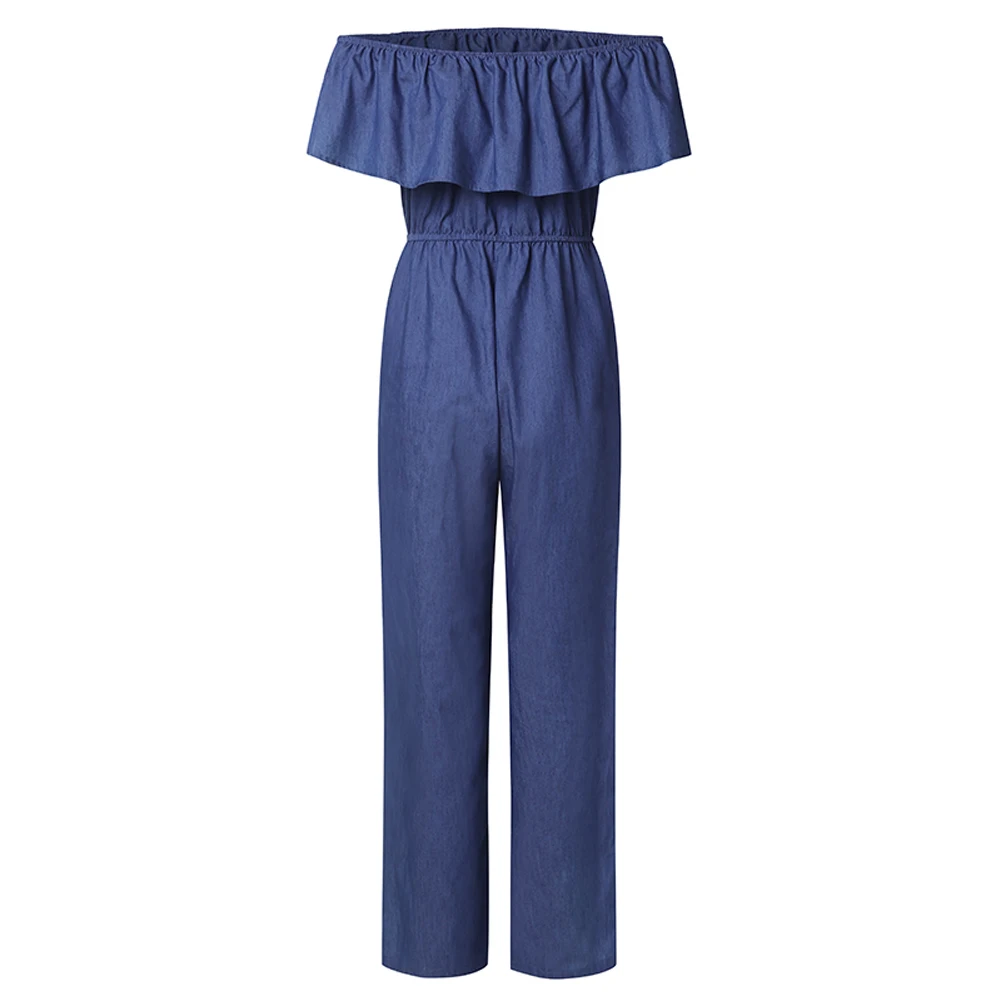Модный женский комбинезон с открытыми плечами, длинные брюки, Женская Клубная одежда, Летний комбинезон с оборками, комбинезон, штаны
