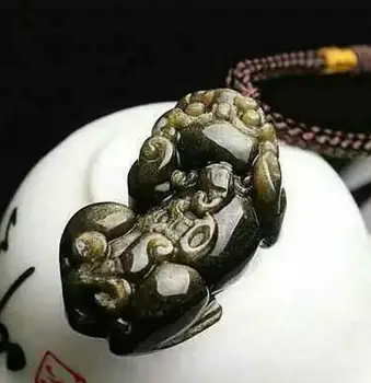 

Natural Golden Obsidian Pi Yao Pendant Safe And Good Luck Pendant Animal Statue Gift