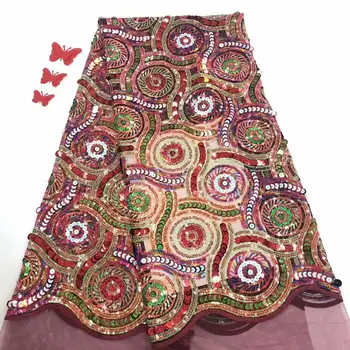 

Embroidery sequins African french net lace fabric high quality tulle lace trim bridal guipure Swiss Nigerian laces fabric FD1119
