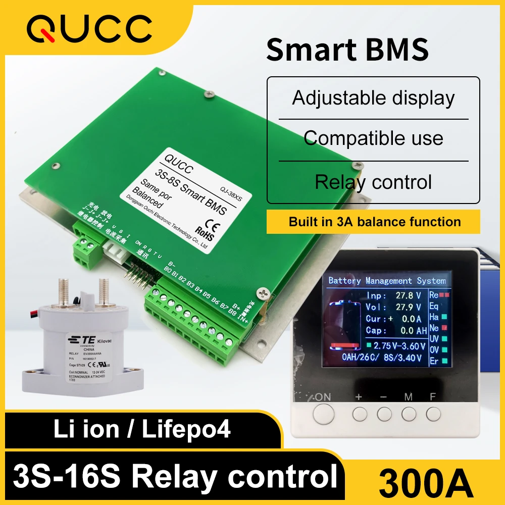 Qucc Smart 3s 4s 7s 8s 13s 16s Relay Contactor Bms Lifepo4 Li-ion ...