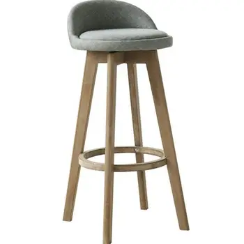 

Solid Wood Bar Chair Beech Retro Color White Rotating Stool High Front Desk