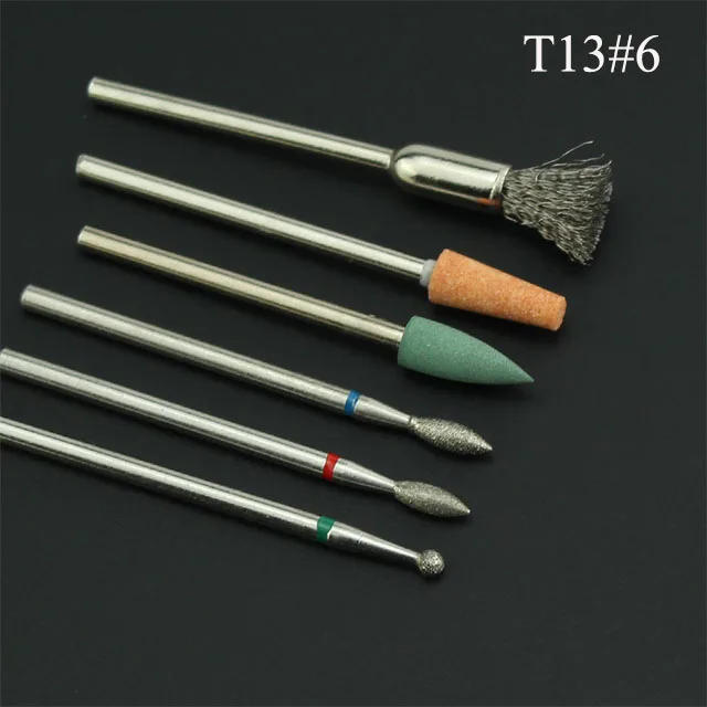 6 Types Nail Drill Bit Set Milling Cutters for Manicure Electric Nail Files Machine Gel Remove Accessories Cuticle Clean Tools - Цвет: T13-6