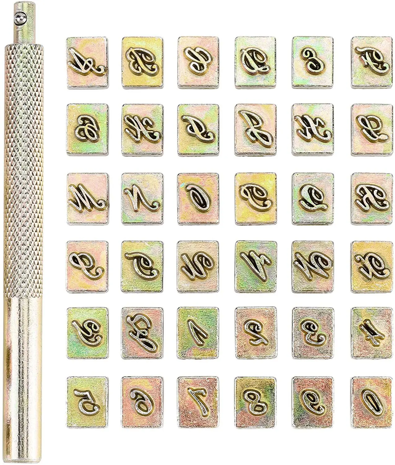 Leather Letter Number Punching Set 36pcs Curlicue Font Leather