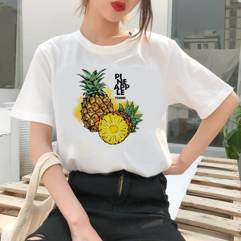 Women's T-shirt Cartoon pineapple Print T-shirt Clothes White TShirt Harajuku Graphic T-shirt Fashion Landscape T-shirt Female