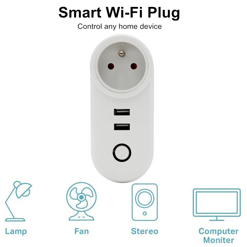 ACCKIP Франция стандартный разъем WiFi умная розетка USB зарядное устройство Tuya приложение управление с 2 портами usb Prise USB francaise разъем alexa