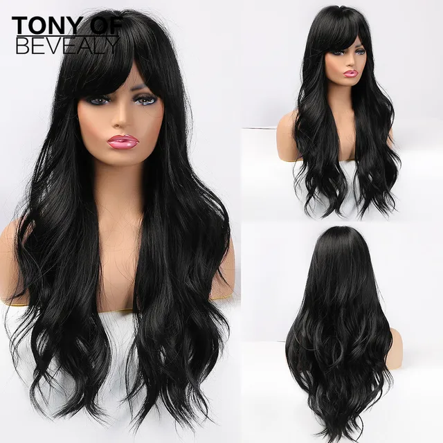 Long Water Wavy Synthetic Wigs Ombre Brown Middle Part Natural Hair Wigs For Women Cosplay Wigs Heat Resistant Fiber lc344-1