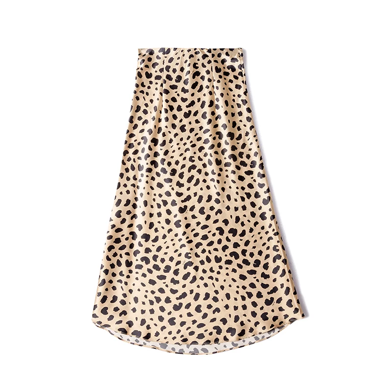 Women Silk Leopard Print Maxi Skirt Ladies High Waisted Summer Long Skirts Fashion Leopard skirts womens