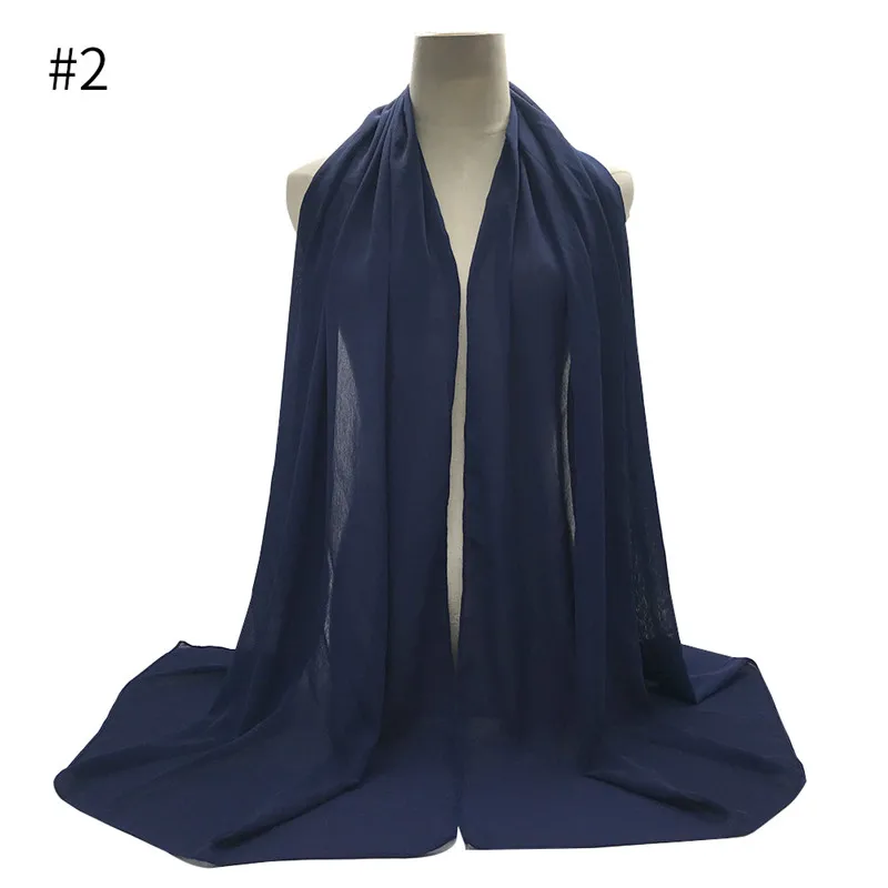 Высокое качество простой креп шифон хиджаб шарф великолепные Твердые мусульманские шарфы натуральные плиссированные шарфы горячая Распродажа Макси хиджабы - Цвет: 2