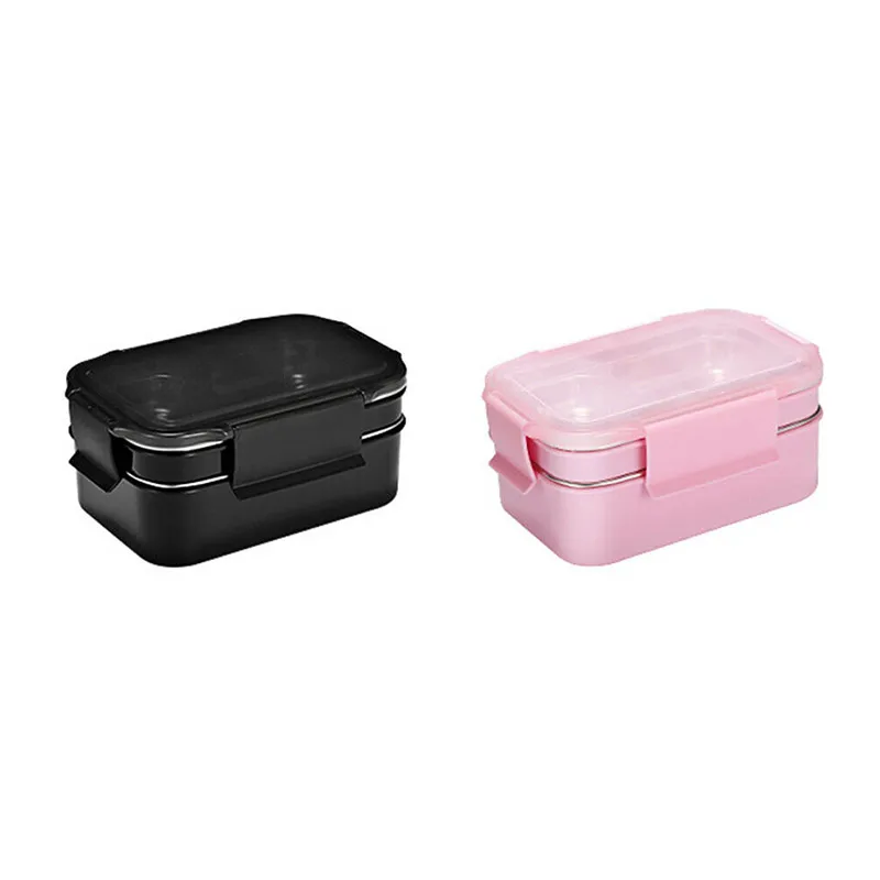 2 Слои Нержавеющая сталь Коробки для обедов Bento Еда контейнер для хранения ювелирных изделий располагаться лагерем перемещения офис-лад по доступной цене
