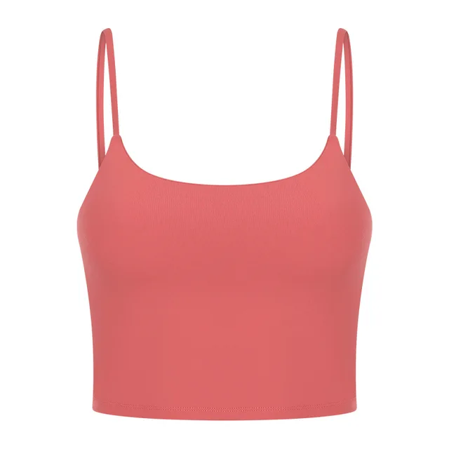 Solid Color Lulu Sport Tank Top Women Fitness Bra Yoga Vest No Rims With Chest Pad Butter Soft Beauty Back Half Sling Gym Clothe Coral red