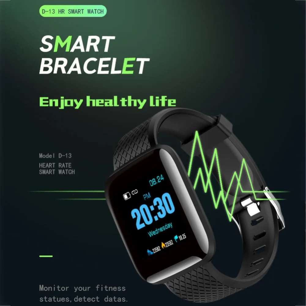 

New D13 Fitness Bracelet Heart Rate Blood Pressure Monitor Fitness Tracker Smart Band Waterproof Wristband for iPhone Android
