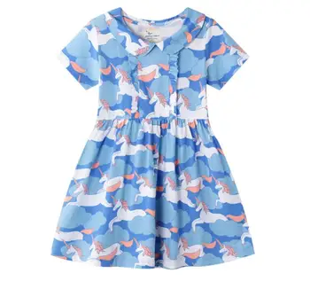 

Summer Cotton Cartoon Baby Girls Dress, Princess Kids Cute Blue Clothing 6 pieces/lot, Wholesale