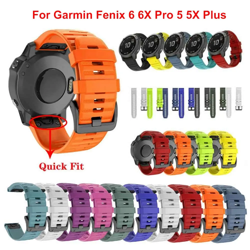 Bracelet de montre en Silicone, 26 22 20mm, pour montre intelligente Garmin Fenix 6X 6 6S Pro 5X