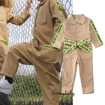 

Kids Baby Girl Boy Coverall Suit Autumn Clothes Long Sleeve Solid Letter Romper With Belt Long Workwear Overalls Jumpsuit