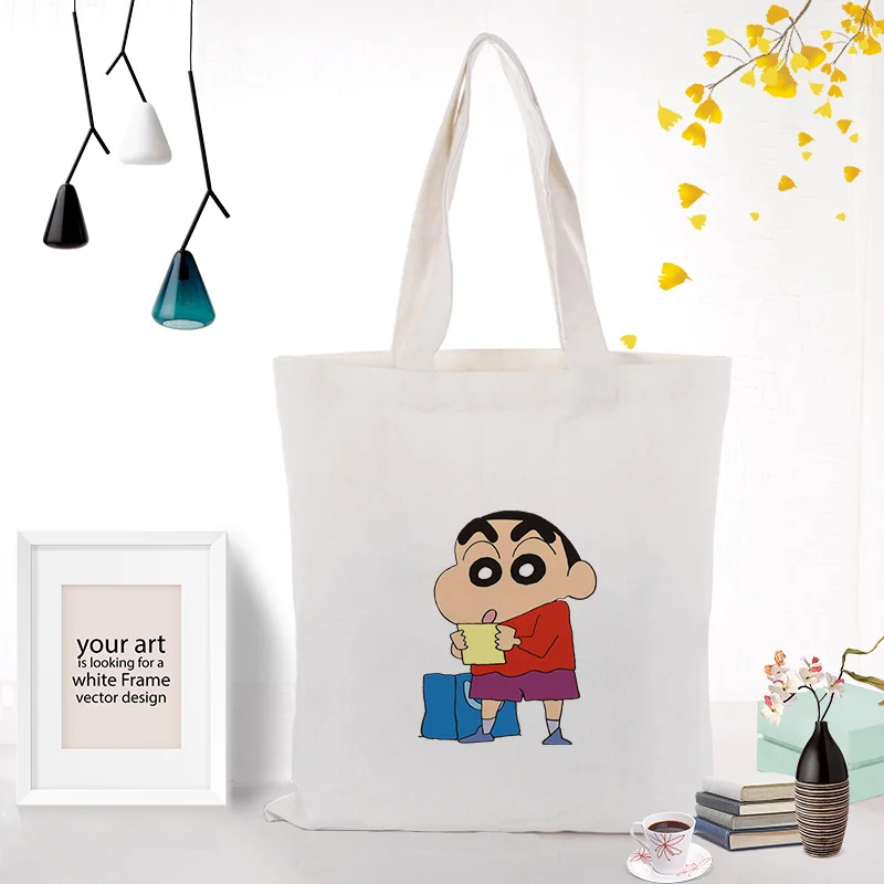 Crayon Shin-chan Сумка-тоут для ежедневного использования текст Сделай Сам пользовательский принт логотип сумка для покупок эко многоразовая утилизация холст
