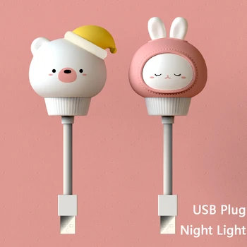 

Mini LED Night Light White DC 5V Flexible Portable table lamp Rabbit Bear USB Tube lamp For Laptop PC Notebook Reading