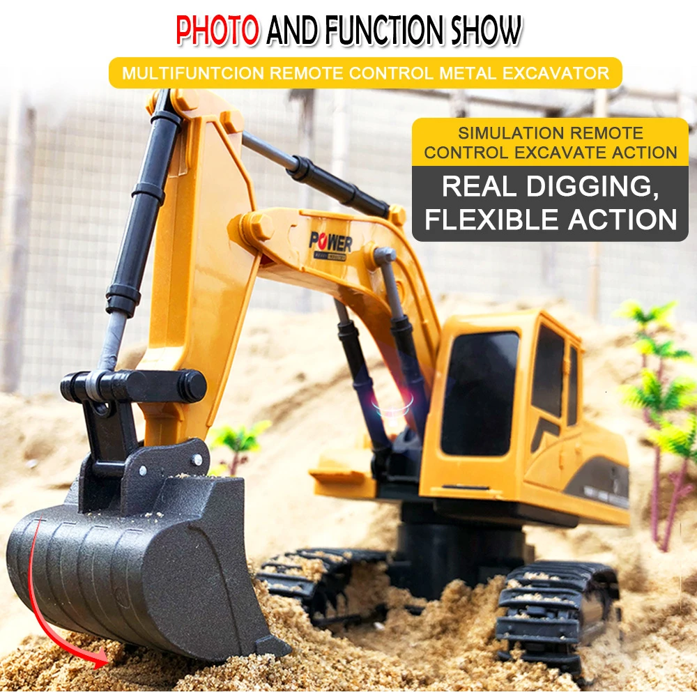 

RC Alloy Excavator 2.4Ghz 6CH 1:24 Mini RC Truck Rechargeable Simulated Excavator RC Engineering Car Gift Toy For Kids