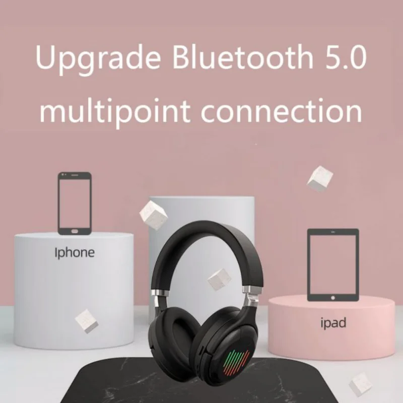 Беспроводные Bluetooth светящиеся наушники, гарнитура, складные наушники для телефона, компьютера, универсальные разноцветные Модные Наушники унисекс