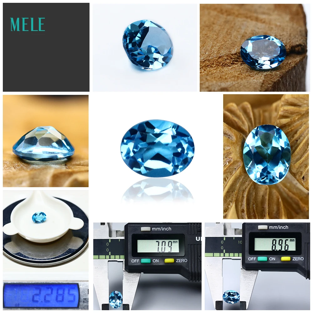 Gemstone Natural Blue Topaz 7*9mm OV 2.2ct Swiss Blue Crystal Elliptical Bare Stone Face Ring Earrings Matching