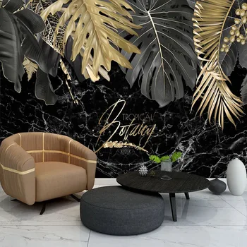 

Custom Any Size Mural Wallpaper 3D Stereo Black Golden Tree Leaf Plant Wall Painting Living Room Bedroom Luxury Home Decor Decal
