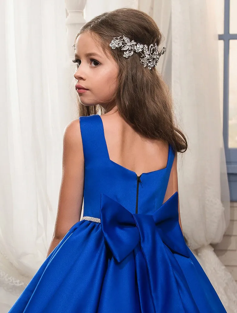Royal Blue Flower Girl Dresses For Weddings Ball Gown Satin Appliques