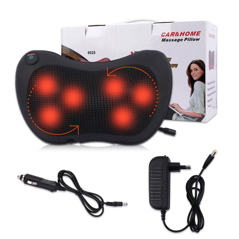 6-Head Shiatsu Back and Neck Massager Massage Pillow Cervical Shoulder Heating Massage Device Muscle Stimulator Pain Relief