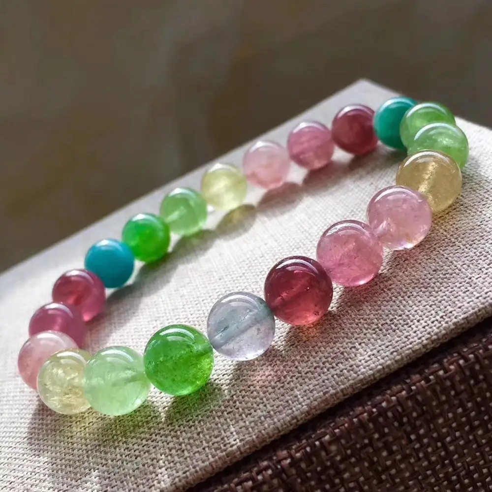 

Top Quality Natural Colorful Tourmaline Candy Clear Round Beads 9.2mm Brazil Women Men Crystal Tourmaline AAAAAA Certificate