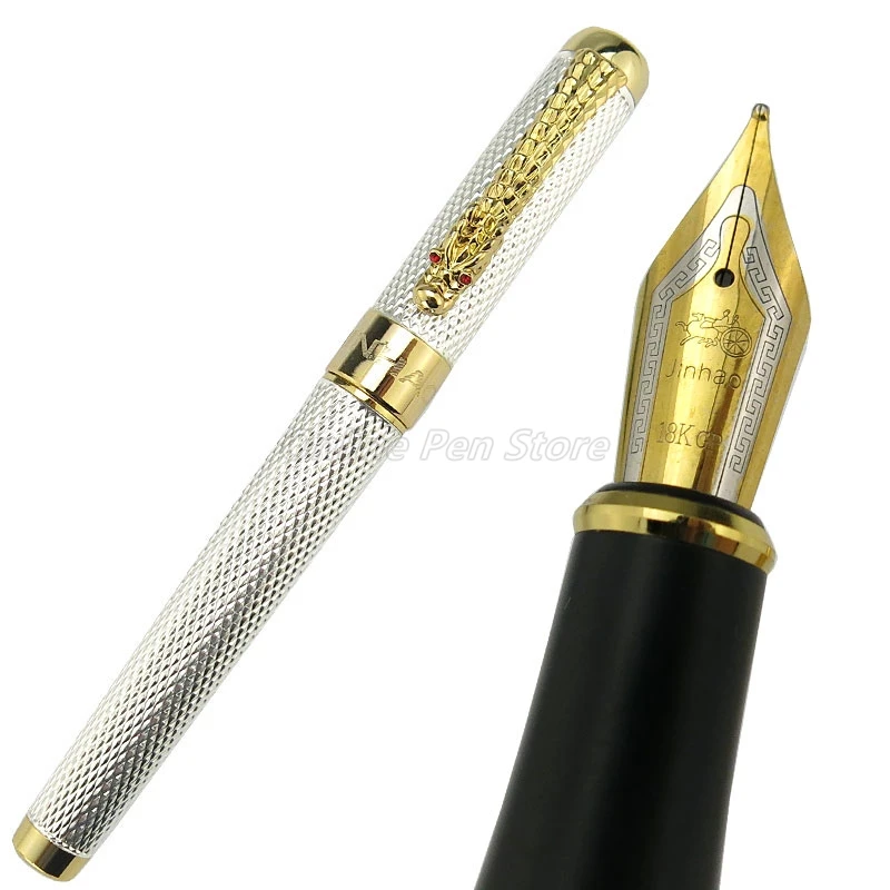 Jinhao 1200 Metal Silver Mesh Barrel Dragon Clip Broad Nib 0.7mm Fountain Pen Office School Writing Gift Pen Accessory