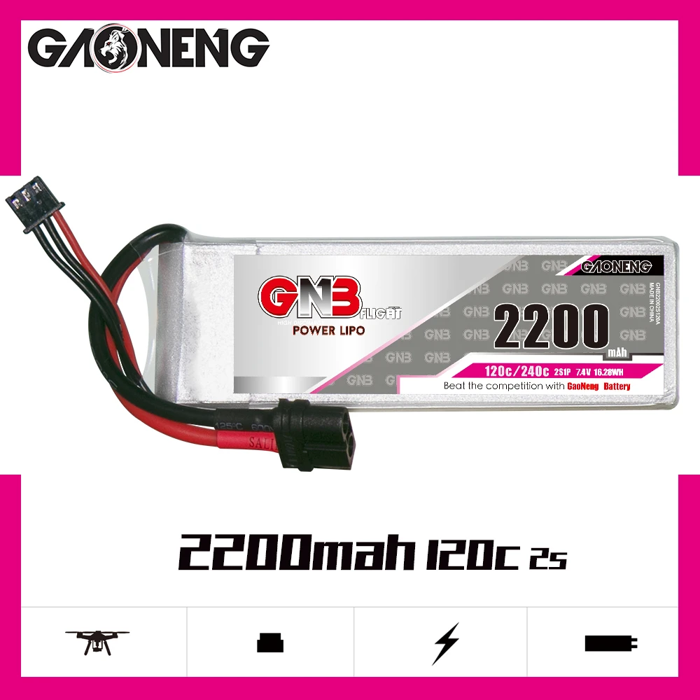 Gaoneng GNB 2200mAh 2S1P 7.4V 120C/240C Lipo Battery With XT60 Plug For RC Helicopter Airplane FPV Racing Drone Parts