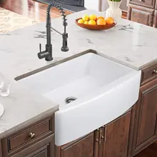 30 x 21 Inch Whit Farmhouse  Sink Fireclay Porcelain Single Bowl Kitchen Sink White with Protective Bottom Grid and Strainer