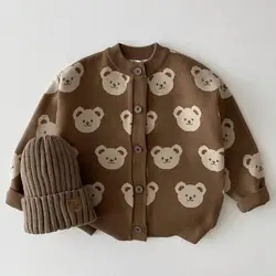 Nouvel arrivage de Cardigans en tricot pour bébés garçons et filles, pull tricoté avec ours de dessin animé pour enfants, vêtements d'extérieur d'automne et d'hiver 