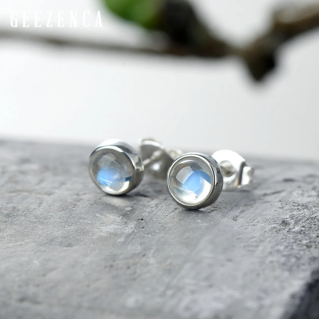 

925 Sterling Silver Natural Moonstone Stud Earring Small Simple Blue Gemstone Earrings Fine Jewelry For Women Gift