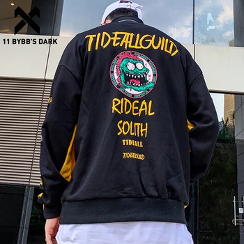 

11 BYBB'S DARK Color Block Letter Print Sweatshirts Mens Harajuku Streetwear Casual Cotton Pullover Fashion Long Sleeve Outwear