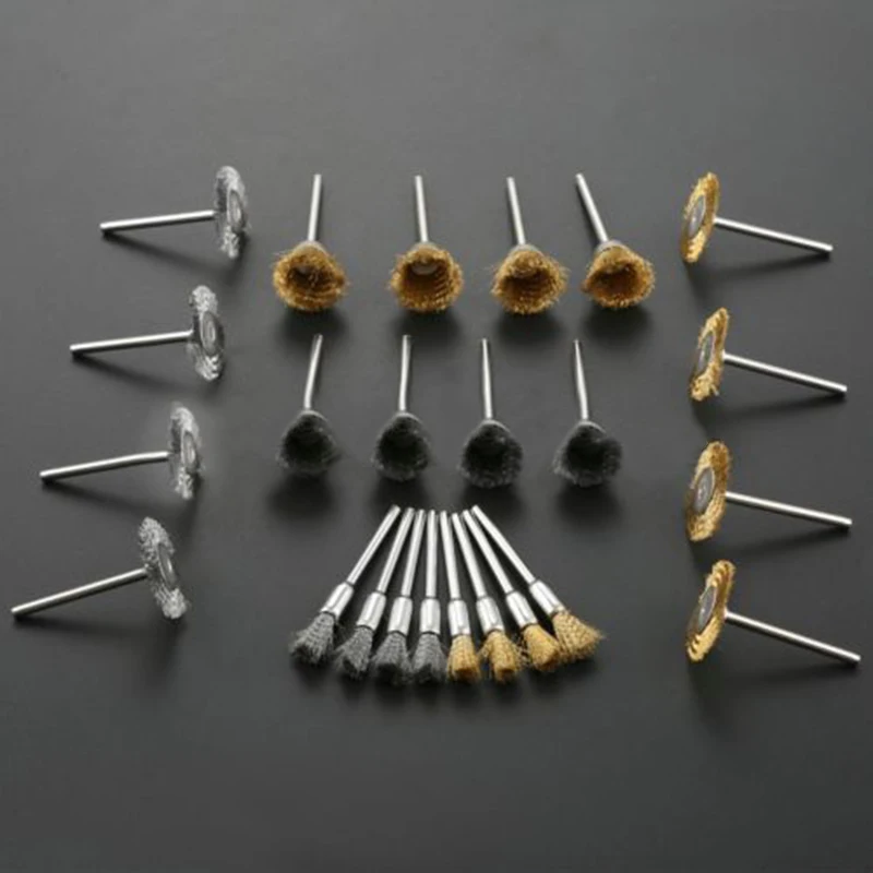

24XBrass Steel Wire Wheel Brush Polishing Grinder Accessories Rotary Tool Kit UK