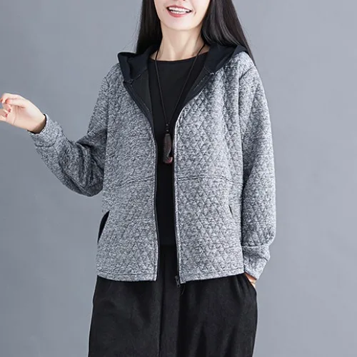 Хлопковое пальто с капюшоном Для womrn parkas с v-образным вырезом, на молнии, однотонное, свободное, с карманами, модное, повседневное, элегантный стиль, верхняя одежда, пальто, топы - Цвет: gray