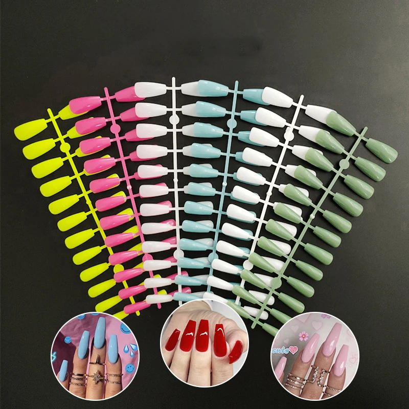 

24pcs False Nails Press on Nails Long Coffin Nail Tips Ballet Artifical Nails Multicolor Fake Nails French Tips for Nail Design