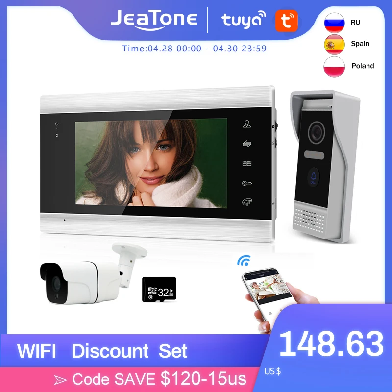 Jeatone-intercomunicador inalámbrico de 7 para el hogar con WIFI, Monitor de interior, timbre con cámara de 720P, unidad de sistema exterior