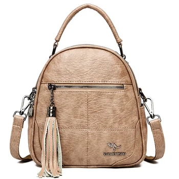 

Retro Leather Women Backpack Tassel Fashion School Bag Backpacks for Teenagers Girls Multifunction Mochila Feminina Shoulder Bag