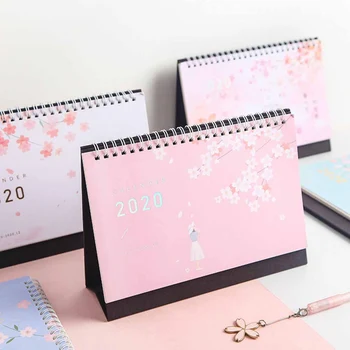 

2020 Year Fresh Cherry Blossoms And Cat Desktop Calendar DIY Table Calendar Daily Schedule Planner