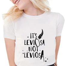 It’s LeviOsa not LeviosA Letter graphic Print tees Soft Casual White T shirts Tops New Fashion Funny Feather T Shirts Women