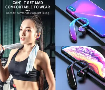 

Hot Wireless Bluetooth 5.0 Noise reduction Sports Music Headphones Ear-hook Drive Earphone Waterproof Mic