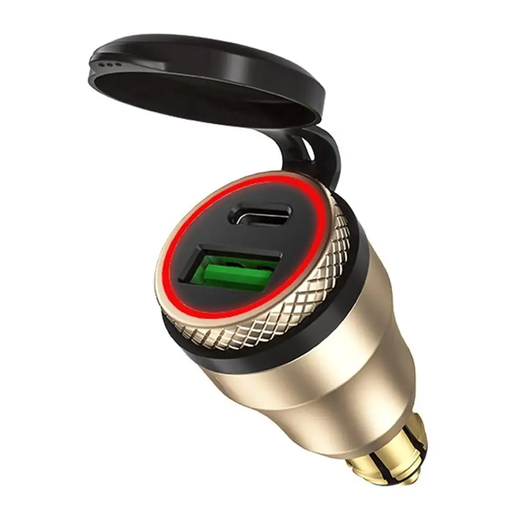 12 V-24 V QC3.0 Тип usb C PD адаптер питания для быстрой зарядки Зарядное устройство Hella DIN ЕС розетка для поездок на мотоцикле DUCATI мотоцикл B8 - Цвет: gold(red  light)