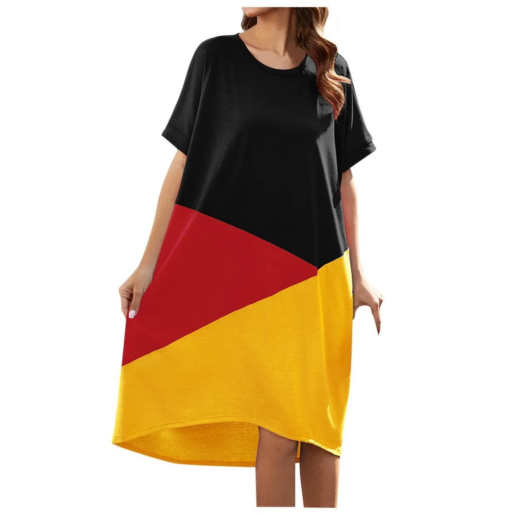 Women dress Sexy women dress Fashion Women O Neck Short Sleeve Patchwork Dress Beach Party Dress платье женское Free Shipping D4