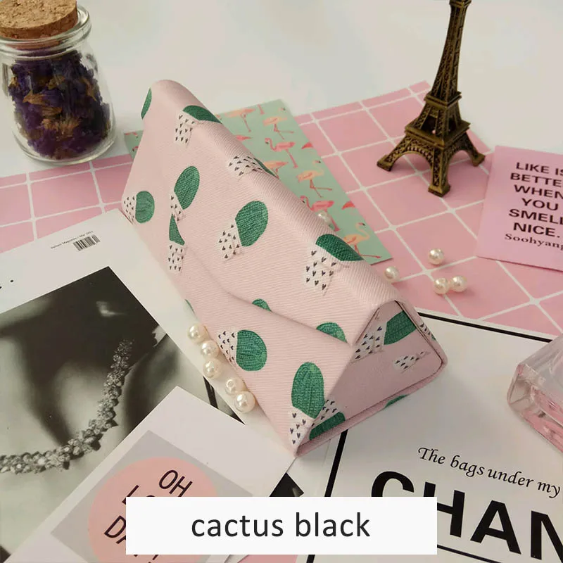 cactus black Чехол для очков s Чехол для очков защита для очков высшего класса PU складные треугольники портативные солнцезащитные очки коробка легко носить с собой - Цвет: cactus black
